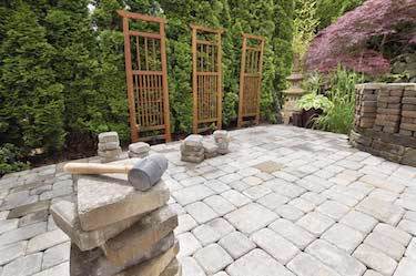 Stone surface installed in backyard garden