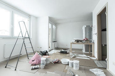Painting supplies in residential room