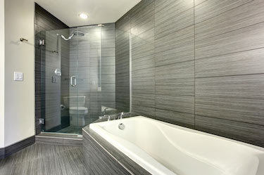Beautiful modern bathroom with grey finish
